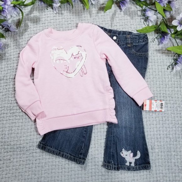 Cat & Jack Other - 2/$24 Cat & Jack pink kitty shirt/jeans outfit